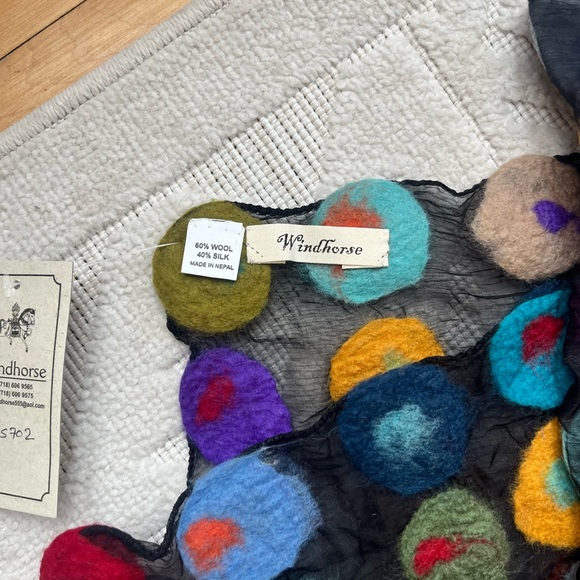 NWT Windhorse wool and silk colorful polka dot scarf - Picture 2 of 5
